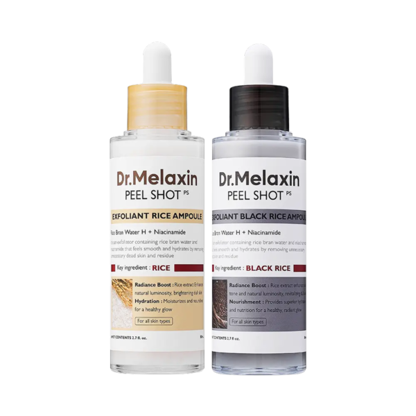 peel shot glow rice ampoule duo serums for brightening, exfoliating, and moisturizing suitable for all skin types peeling
