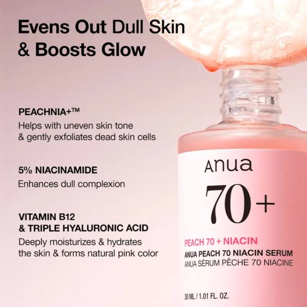 peach 70 niacinamide serum for brightening 1.01 fl. oz. (30ml) ｜pink serum for radiant&smooth, korean skincare, niacinamide serum