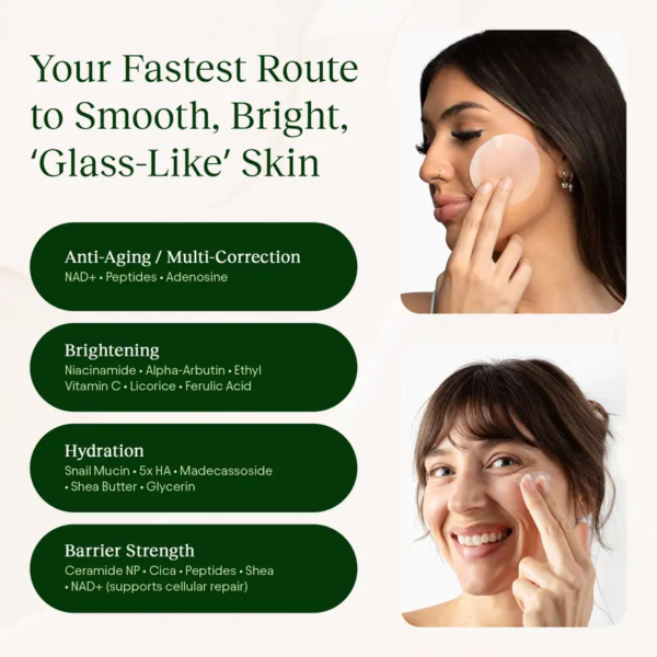 jiyu korean skincare glow up bundle toner pads & nad+ anti aging moisturizing cream maximum hydration, eliminate dark spots, reduce wrinkles