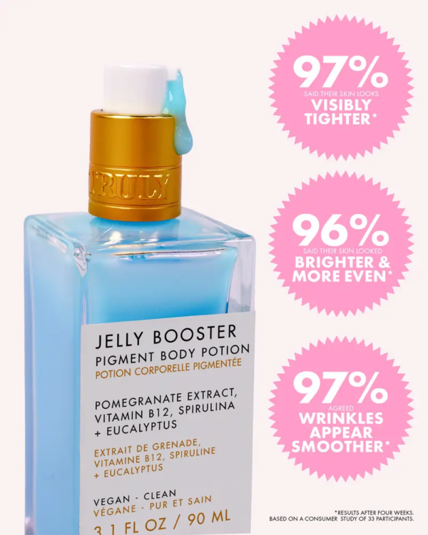 jelly booster pigment body potion – targeted discoloration treatment with pomegranate & vitamin b12 – corrects dark spots, hyperpigmentation & acne scars – boosts collagen and renews skin for a smoother, even tone – suitable for all skin types