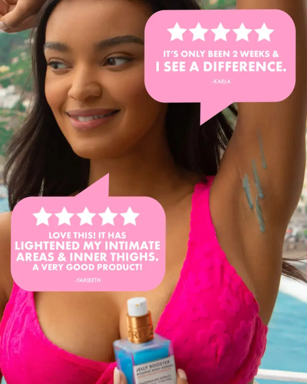 jelly booster pigment body potion – targeted discoloration treatment with pomegranate & vitamin b12 – corrects dark spots, hyperpigmentation & acne scars – boosts collagen and renews skin for a smoother, even tone – suitable for all skin types