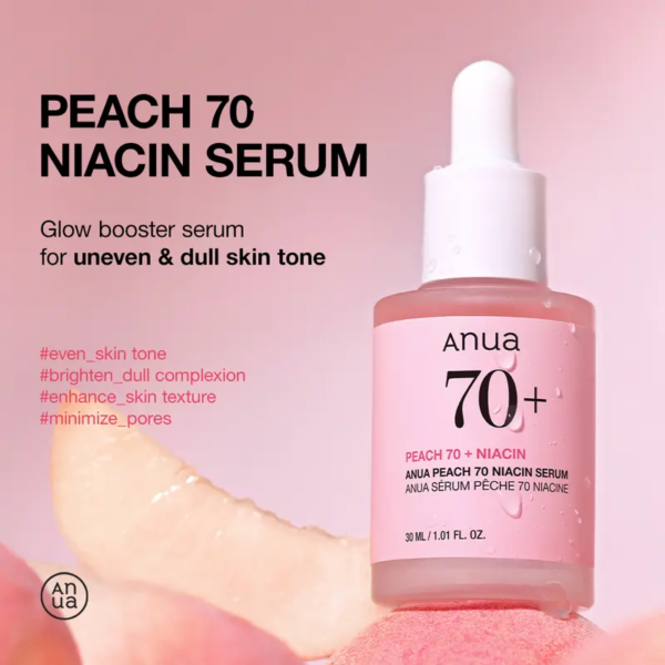 peach 70 niacinamide serum for brightening 1.01 fl. oz. (30ml) ｜pink serum for radiant&smooth, korean skincare, niacinamide serum
