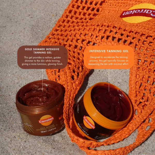 Carroten Gold Shimmer Tanning Gel | Bronzing Tan Accelerator | Non-Greasy, Water-Resistant with Carrot & Coconut Oil | Vitamin A & E For Moisture & Hydration | Made in Greece | 5 Fl Oz