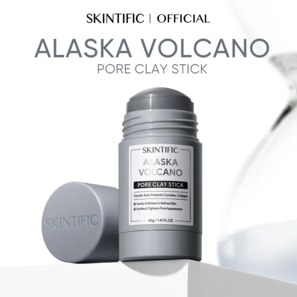 SKINTIFIC Alaska Volcano Pore Clay Stick Cleansing Blackhead Remover Face Mask Stick with Natural Clay Gentle Exfoliating Smoothing Skin Non-Drying Skincare