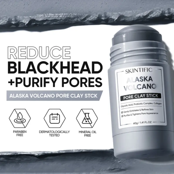 SKINTIFIC Alaska Volcano Pore Clay Stick Cleansing Blackhead Remover Face Mask Stick with Natural Clay Gentle Exfoliating Smoothing Skin Non-Drying Skincare
