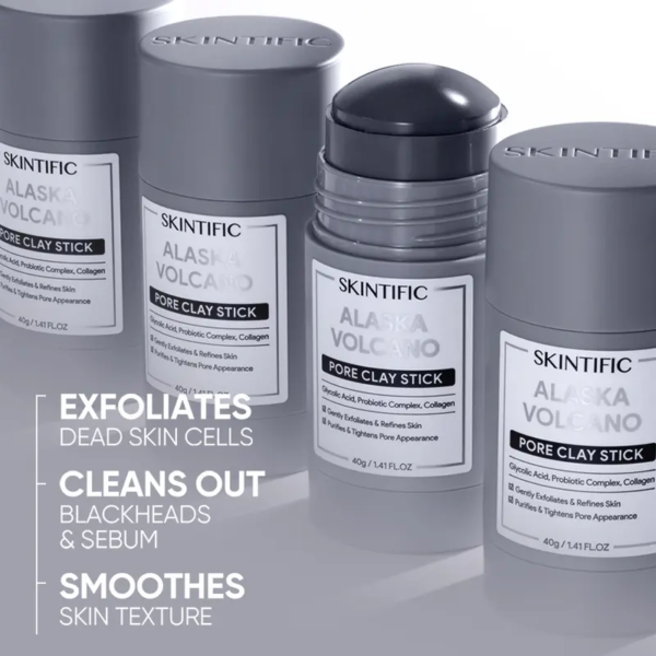 SKINTIFIC Alaska Volcano Pore Clay Stick Cleansing Blackhead Remover Face Mask Stick with Natural Clay Gentle Exfoliating Smoothing Skin Non-Drying Skincare