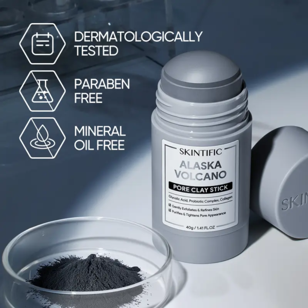 SKINTIFIC Alaska Volcano Pore Clay Stick Cleansing Blackhead Remover Face Mask Stick with Natural Clay Gentle Exfoliating Smoothing Skin Non-Drying Skincare