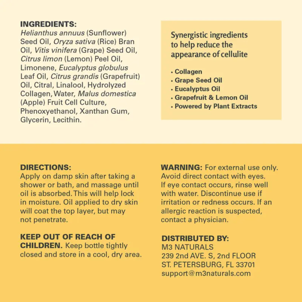 Anti Cellulite Oil and Lymphatic Drainage Massager Kit | Fascia Blaster for Contoured & Smoother Skin | Muscle Roller for Sore Arms, Legs, and Stomach, 8 fl oz by M3 Naturals